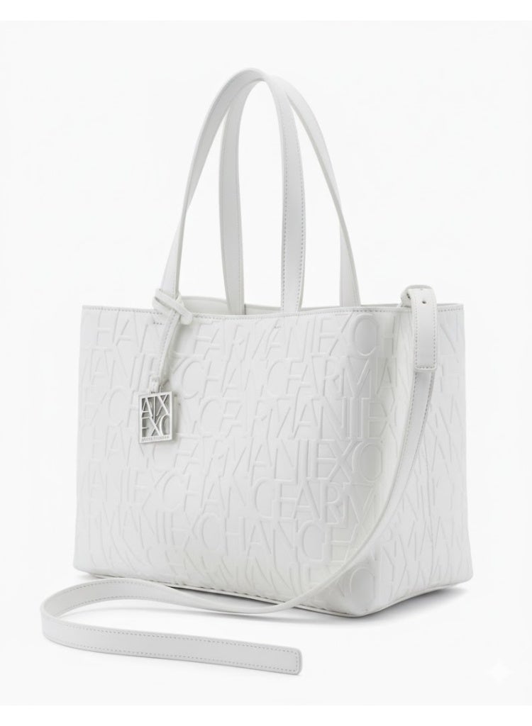 Armani Exchange – White "Tote" Bag with a prominent monogrammed detail - Image 5